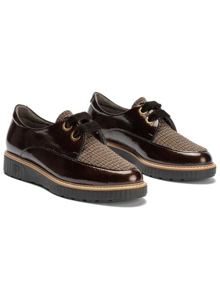JucaZapatos - Pitillos 11555 - MARRON - Blucher cordón terciopelo combinado charol con tejido Marrón