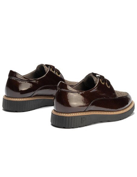 JucaZapatos - Pitillos 11555 - MARRON - Blucher cordón terciopelo combinado charol con tejido Marrón
