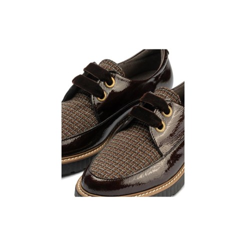 JucaZapatos - Pitillos 11555 - MARRON - Blucher cordón terciopelo combinado charol con tejido Marrón