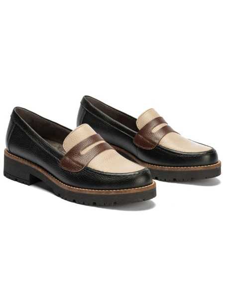 JucaZapatos - Pitillos 11564 - NEGRO/TOPO/MARRON - Mocasín antifaz con napa con grano combinado Negro-Topo-Marrón