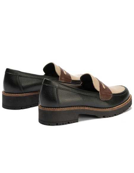 JucaZapatos - Pitillos 11564 - NEGRO/TOPO/MARRON - Mocasín antifaz con napa con grano combinado Negro-Topo-Marrón