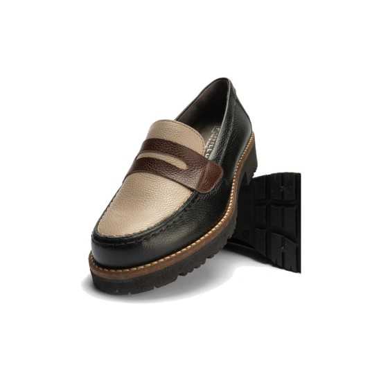 JucaZapatos - Pitillos 11564 - NEGRO/TOPO/MARRON - Mocasín antifaz con napa con grano combinado Negro-Topo-Marrón