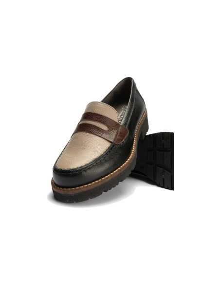 JucaZapatos - Pitillos 11564 - NEGRO/TOPO/MARRON - Mocasín antifaz con napa con grano combinado Negro-Topo-Marrón