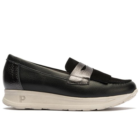 JucaZapatos - Pitillos 11602 - NEGRO - Mocasín antifaz flecos combinado napa grano, ante y laminado Negro