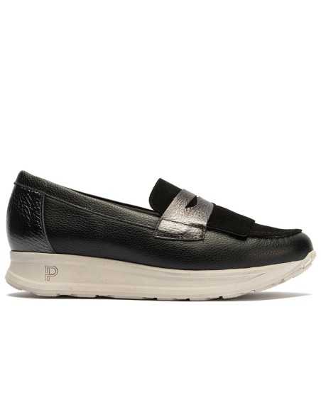 JucaZapatos - Pitillos 11602 - NEGRO - Mocasín antifaz flecos combinado napa grano, ante y laminado Negro