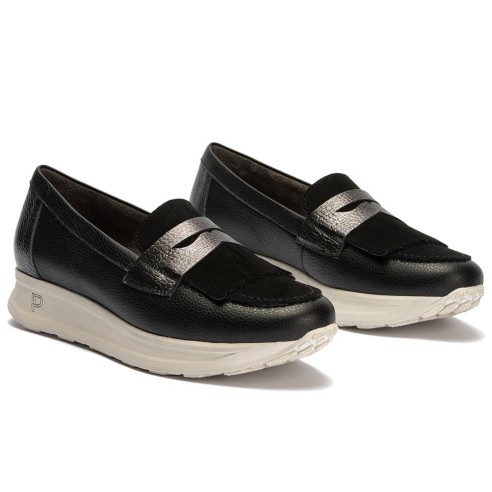 JucaZapatos - Pitillos 11602 - NEGRO - Mocasín antifaz flecos combinado napa grano, ante y laminado Negro
