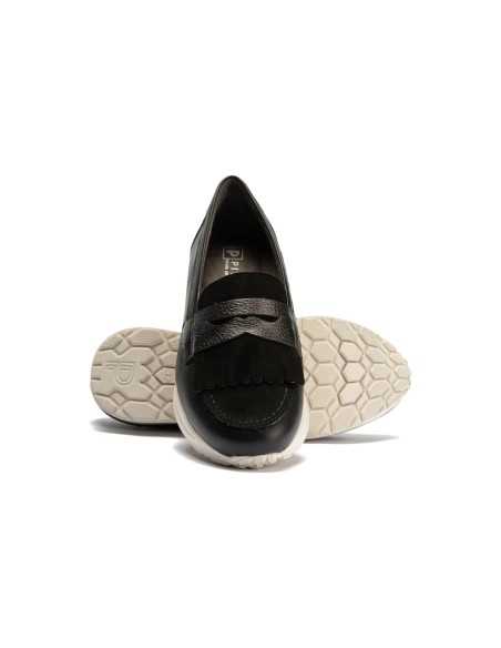 JucaZapatos - Pitillos 11602 - NEGRO - Mocasín antifaz flecos combinado napa grano, ante y laminado Negro