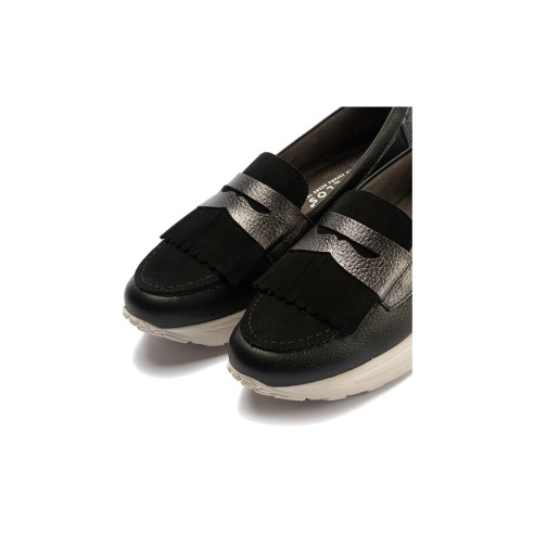 JucaZapatos - Pitillos 11602 - NEGRO - Mocasín antifaz flecos combinado napa grano, ante y laminado Negro