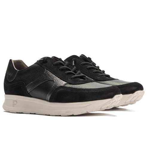 JucaZapatos - Pitillos 11603 - NEGRO - Deportivo combinado serraje, napa con grano y laminado con cordón elástico Negro