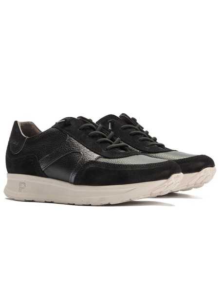 JucaZapatos - Pitillos 11603 - NEGRO - Deportivo combinado serraje, napa con grano y laminado con cordón elástico Negro