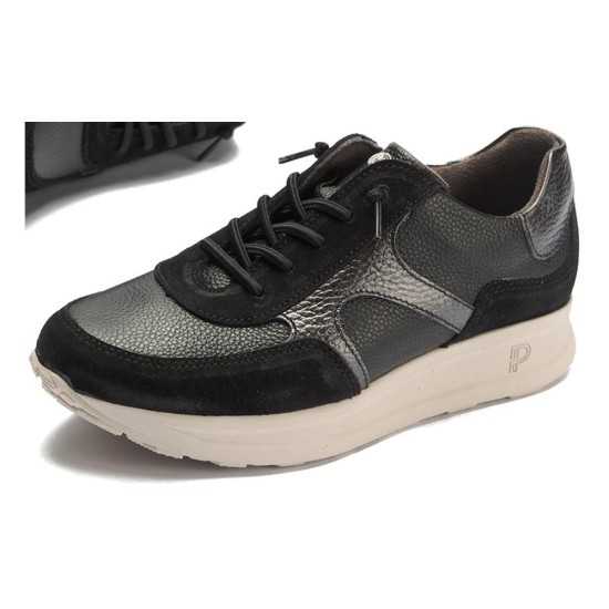 JucaZapatos - Pitillos 11603 - NEGRO - Deportivo combinado serraje, napa con grano y laminado con cordón elástico Negro