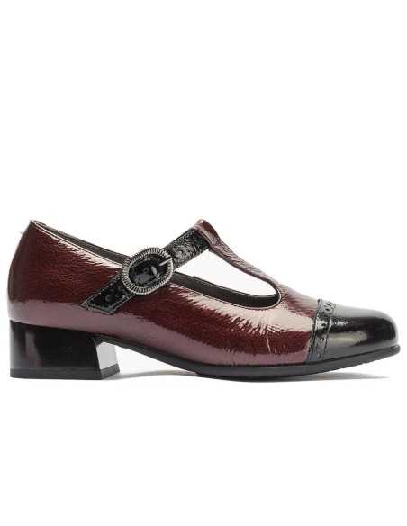 JucaZapatos - Pitillos 11630 - NEGRO/BURDEOS - Gilda picados combinado en charol bicolor Negro-Burdeos