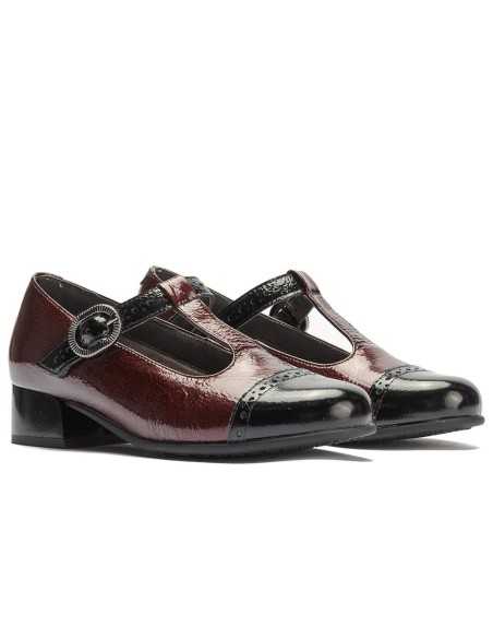 JucaZapatos - Pitillos 11630 - NEGRO/BURDEOS - Gilda picados combinado en charol bicolor Negro-Burdeos