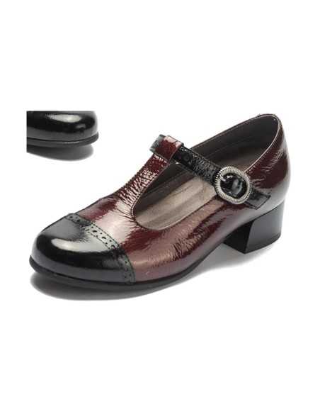 JucaZapatos - Pitillos 11630 - NEGRO/BURDEOS - Gilda picados combinado en charol bicolor Negro-Burdeos