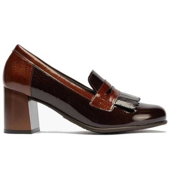 JucaZapatos - Pitillos 11654 - MARRON/CUERO - Mocasín antifaz flecos combinado charol bicolor Marrón-Cuero