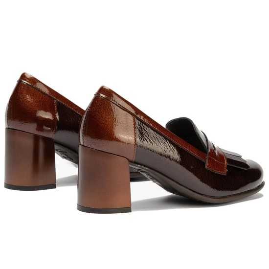 JucaZapatos - Pitillos 11654 - MARRON/CUERO - Mocasín antifaz flecos combinado charol bicolor Marrón-Cuero