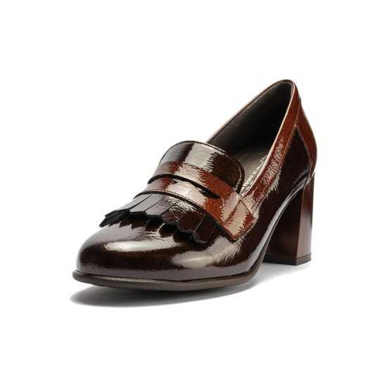 JucaZapatos - Pitillos 11654 - MARRON/CUERO - Mocasín antifaz flecos combinado charol bicolor Marrón-Cuero