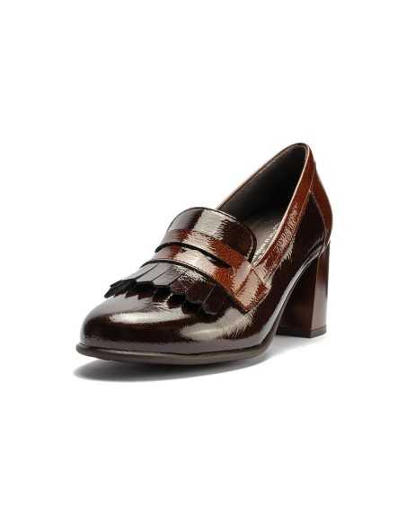 JucaZapatos - Pitillos 11654 - MARRON/CUERO - Mocasín antifaz flecos combinado charol bicolor Marrón-Cuero
