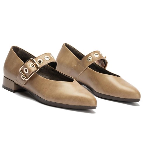 JucaZapatos - Pitillos 11672 - TOPO - Mercedes en napa con maxi hebilla y ojetes Topo