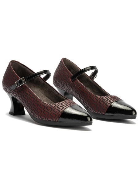 JucaZapatos - Pitillos 11684 - NEGRO/BURDEOS - Mercedes puntera combinado charol con fantasía Negro-Burdeos