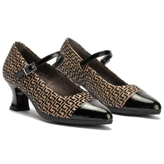 JucaZapatos - Pitillos 11684 - NEGRO/TOPO - Mercedes puntera combinado charol con fantasía Negro-Topo