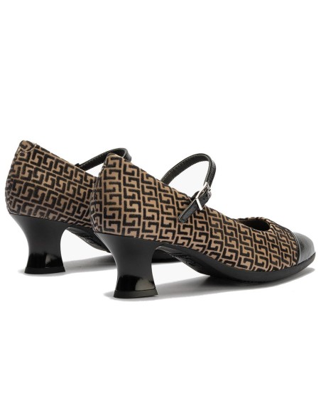 JucaZapatos - Pitillos 11684 - NEGRO/TOPO - Mercedes puntera combinado charol con fantasía Negro-Topo