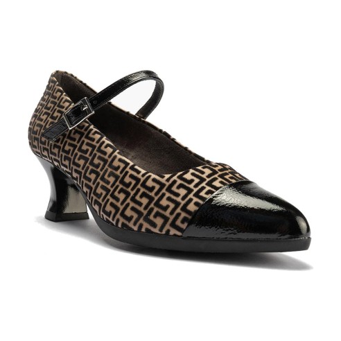 JucaZapatos - Pitillos 11684 - NEGRO/TOPO - Mercedes puntera combinado charol con fantasía Negro-Topo