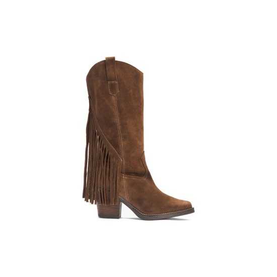 JucaZapatos - Pitillos 30520 - MARRON - Bota Alta con Flecos en Serraje Marrón
