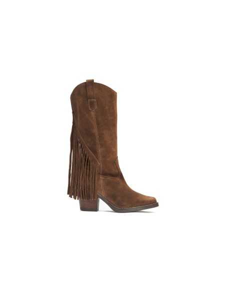 JucaZapatos - Pitillos 30520 - MARRON - Bota Alta con Flecos en Serraje Marrón