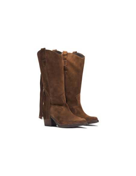 JucaZapatos - Pitillos 30520 - MARRON - Bota Alta con Flecos en Serraje Marrón