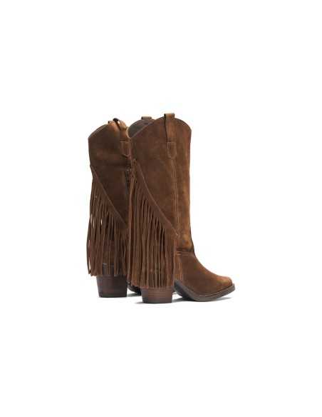 JucaZapatos - Pitillos 30520 - MARRON - Bota Alta con Flecos en Serraje Marrón