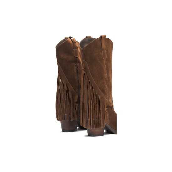 JucaZapatos - Pitillos 30520 - MARRON - Bota Alta con Flecos en Serraje Marrón