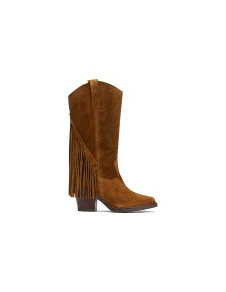 JucaZapatos - Pitillos 30520 - BRANDY - Bota Alta con Flecos en Serraje Brandy