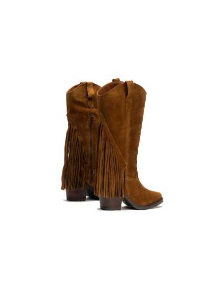 JucaZapatos - Pitillos 30520 - BRANDY - Bota Alta con Flecos en Serraje Brandy