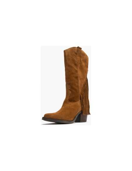 JucaZapatos - Pitillos 30520 - BRANDY - Bota Alta con Flecos en Serraje Brandy