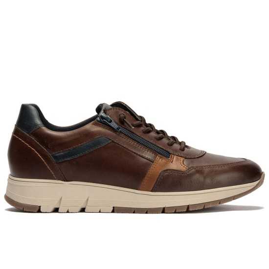 JucaZapatos - Pitillos 40530 - MARRON/CUERO/MARINO - Deportivo combinado tricolor en piel napa con cremallera Marrón-Cuero-Marino