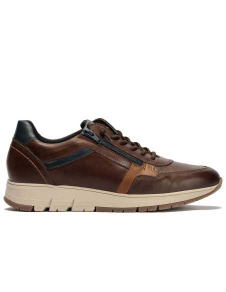 JucaZapatos - Pitillos 40530 - MARRON/CUERO/MARINO - Deportivo combinado tricolor en piel napa con cremallera Marrón-Cuero-Marino