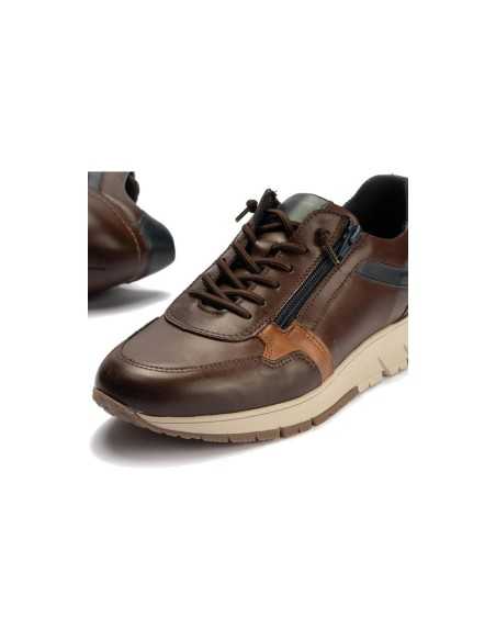 JucaZapatos - Pitillos 40530 - MARRON/CUERO/MARINO - Deportivo combinado tricolor en piel napa con cremallera Marrón-Cuero-Marino
