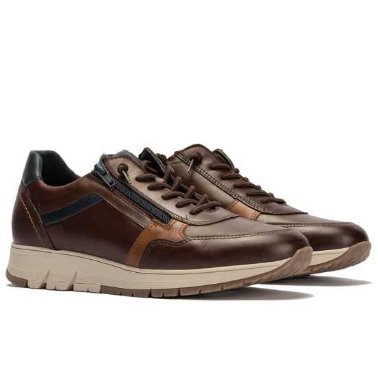 JucaZapatos - Pitillos 40530 - MARRON/CUERO/MARINO - Deportivo combinado tricolor en piel napa con cremallera Marrón-Cuero-Marino