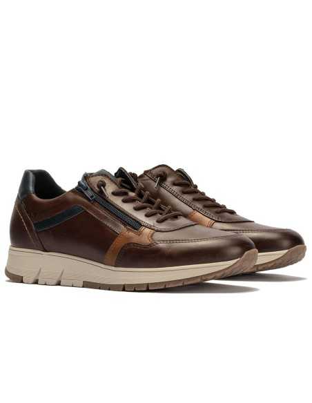 JucaZapatos - Pitillos 40530 - MARRON/CUERO/MARINO - Deportivo combinado tricolor en piel napa con cremallera Marrón-Cuero-Marino