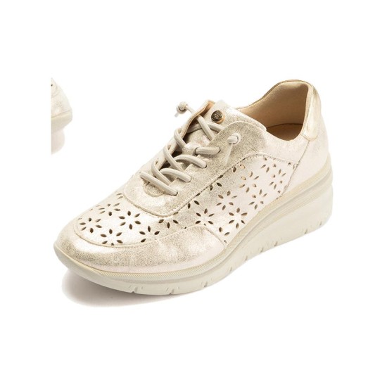 JucaZapatos - Pitillos 11112 - ORO - Deportivo con cuña y cordones elásticos en piel fantasía Oro