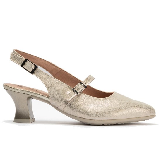 JucaZapatos - Pitillos 11183 - ORO - Zapato salón destalonado con tacón medio, en piel laminada y pulsera Oro