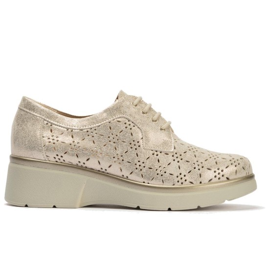 JucaZapatos - Pitillos 11240 - ORO - Blucher con cordones, cuña y piel fantasía Oro