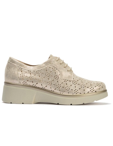 JucaZapatos - Pitillos 11240 - ORO - Blucher con cordones, cuña y piel fantasía Oro
