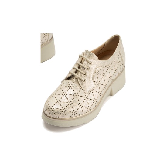 JucaZapatos - Pitillos 11240 - ORO - Blucher con cordones, cuña y piel fantasía Oro