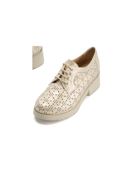 JucaZapatos - Pitillos 11240 - ORO - Blucher con cordones, cuña y piel fantasía Oro