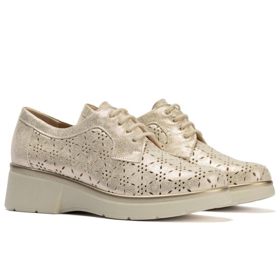 JucaZapatos - Pitillos 11240 - ORO - Blucher con cordones, cuña y piel fantasía Oro