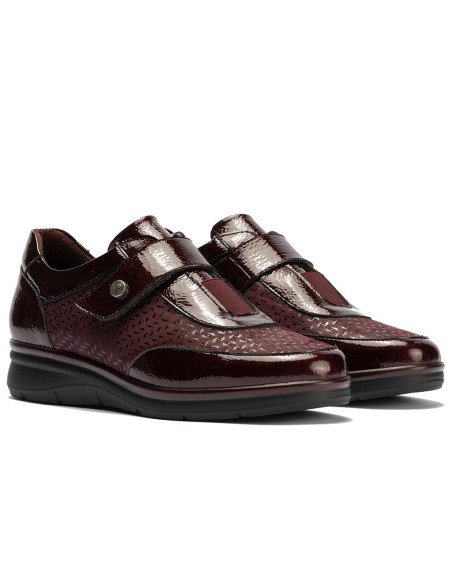 JucaZapatos - Pitillos 11504 - BURDEOS - Deportivo con Velcro combinado Charol con Lycra Burdeos