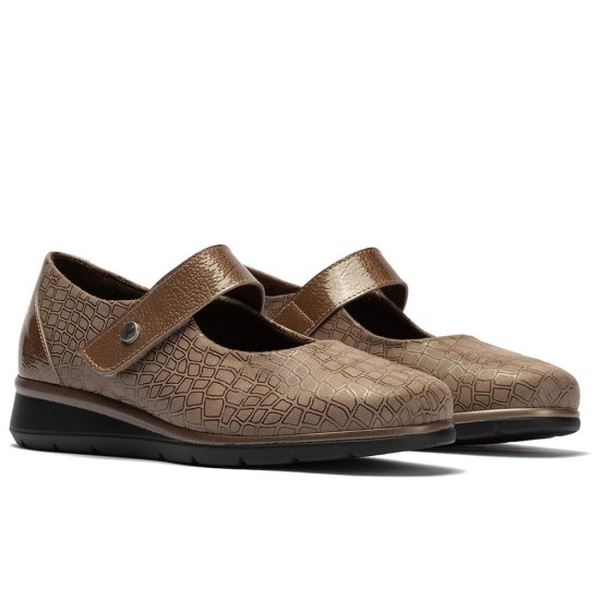 JucaZapatos - Pitillos 11513 - TOPO - Mercedes con velcro combinado lycra con charol Topo