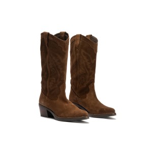 Pitillos - 30511 - MARRON - Bota Bordada en Serraje Marrón - 1 2